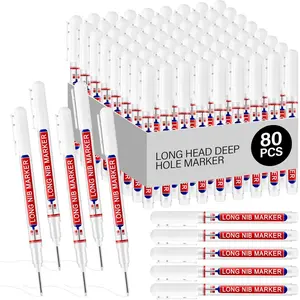 80 count Multi-purpose Deep Hole Marker Pens Long  Drill Deep Nib Marker  Mechanical Carpentry Pen for Woodworking Machinist Bathroom Construction Hardware Decoration (White)