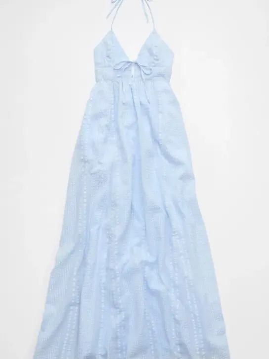 Aerie Seersucker Halter Maxi Dress Eyelet Blue Womenswear emma willis dress  squibb - TikTok Shop