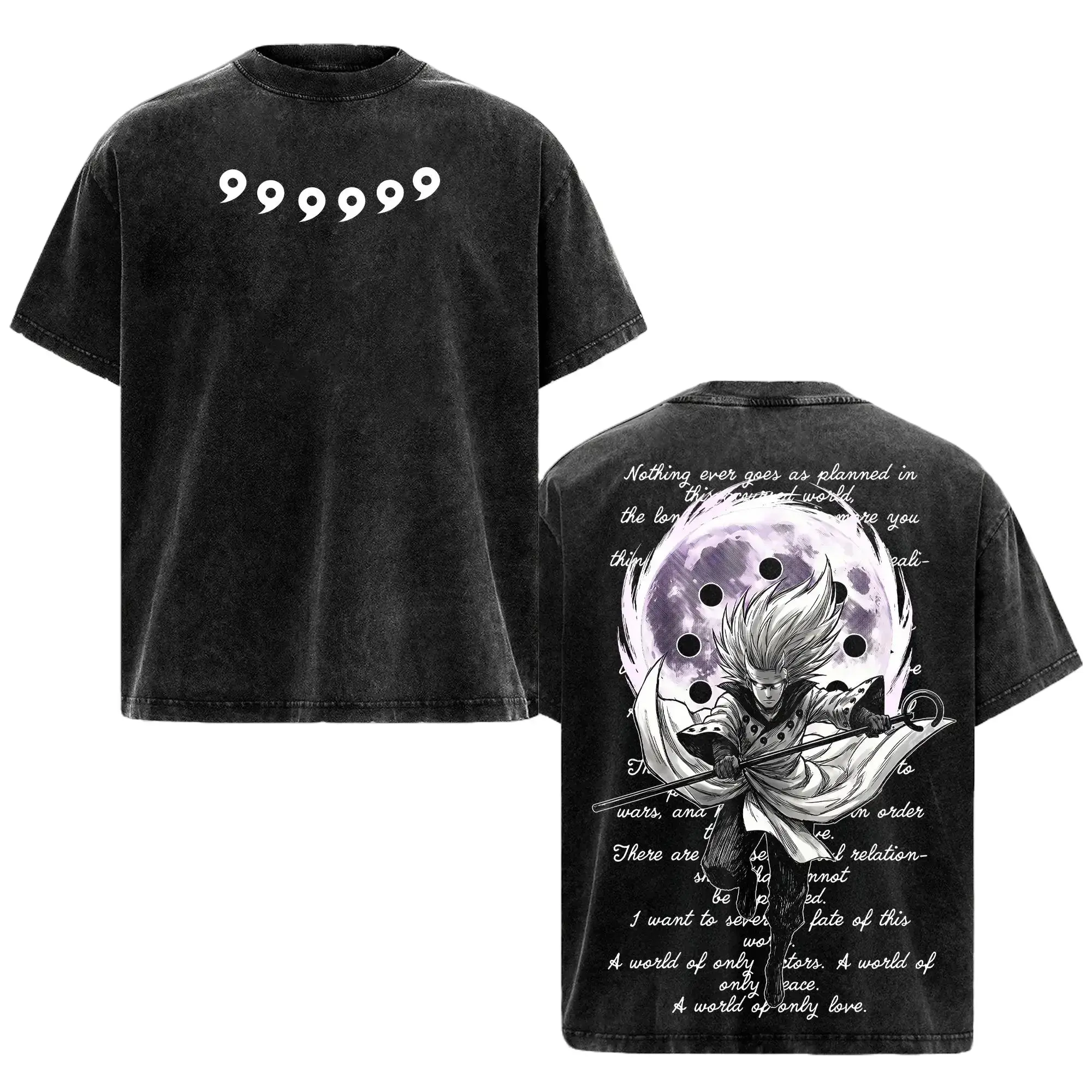 Vintage Oversized Madara Uchiha Graphic T-Shirt 100% Cotton Acid Wash Tee Anime Streetwear Dark Aesthetic Japanese Manga Apparel Casual Top Mens Unisex Rinnegan Six Paths Ninja Gym Pump Cover Y2K Retro Grunge Fashion Harajuku Alt Anime Clothing Merch