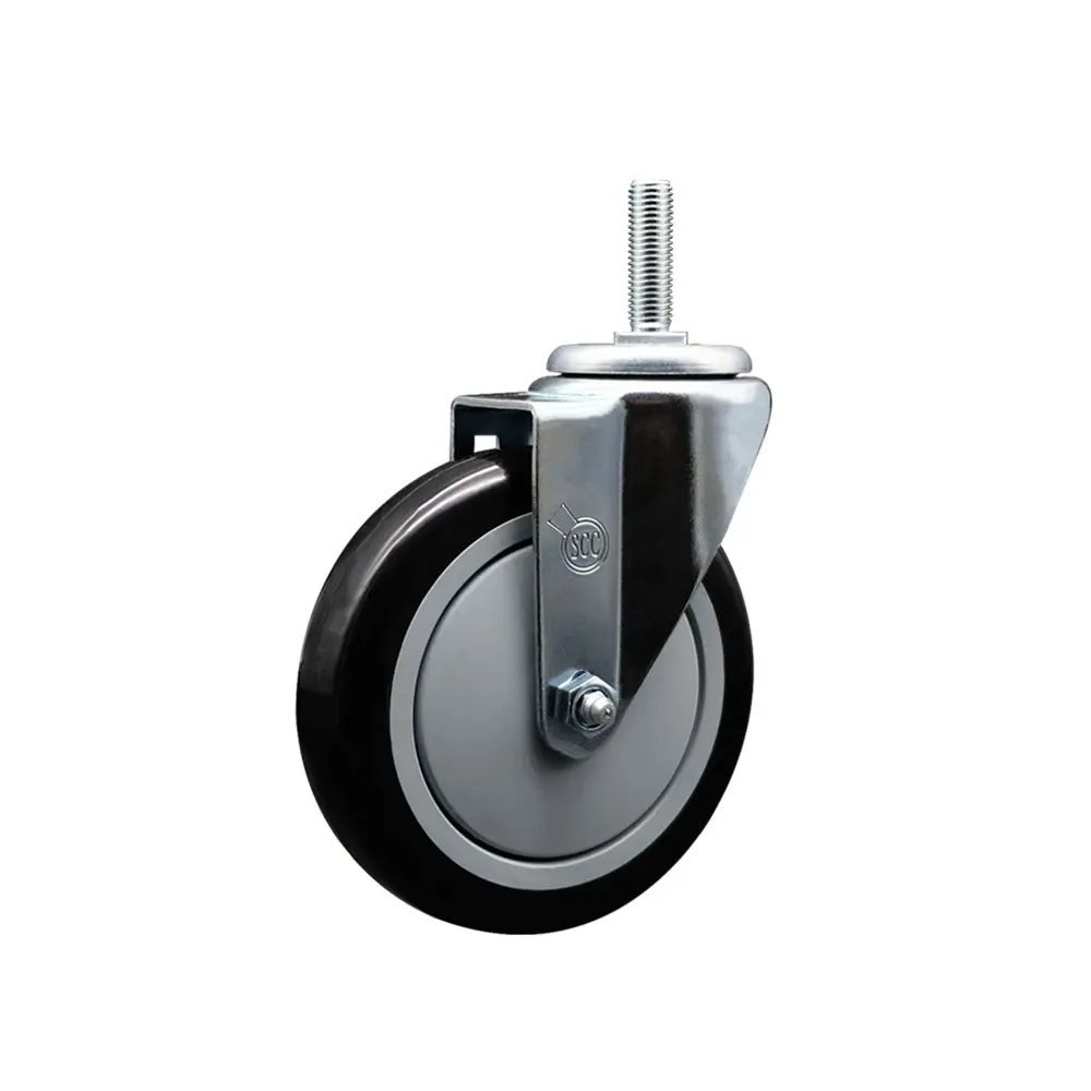 Service Caster SCC-TS20S514-PPUB-BLK-34212 Swivel Stem Caster with Ball Bearings, Non-Marring Polyurethane Wheel, 5x1.25 in. Black Wheel, 0.75 in. Threaded Stem, 350 lbs Capacity for Carts, Shop Projects, Material Handling Equipment