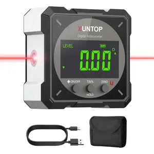 USB Charging Digital Level Box Angle Finder with Laser (Class 2 Laser, <1mW), 4-Side Magnetic Angle Gauge IP54 Waterproof Inclinometer Level, Saving time and Effort Hanging Decorations-Black