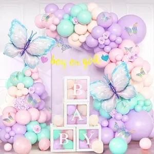 201pcs Butterfly Balloons Garland Arch Kit Baby Shower Decorations Pink and Purple Balloons 3D Paper Butterfly Decor with Baby Box for Gender Reveal Party Birthday Wedding
