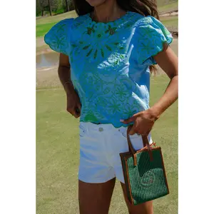 Jasmine Embroidered Top-Blue