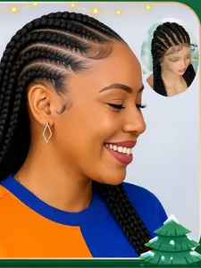 A 32" Full Lace Knotless Braided Wig for Women, Synthetic Cornrow Braid Wig, Elegant Style, Heat Resistant Fibers, Lace Front Wig, One Size Fits All, Braided Lace Wigs