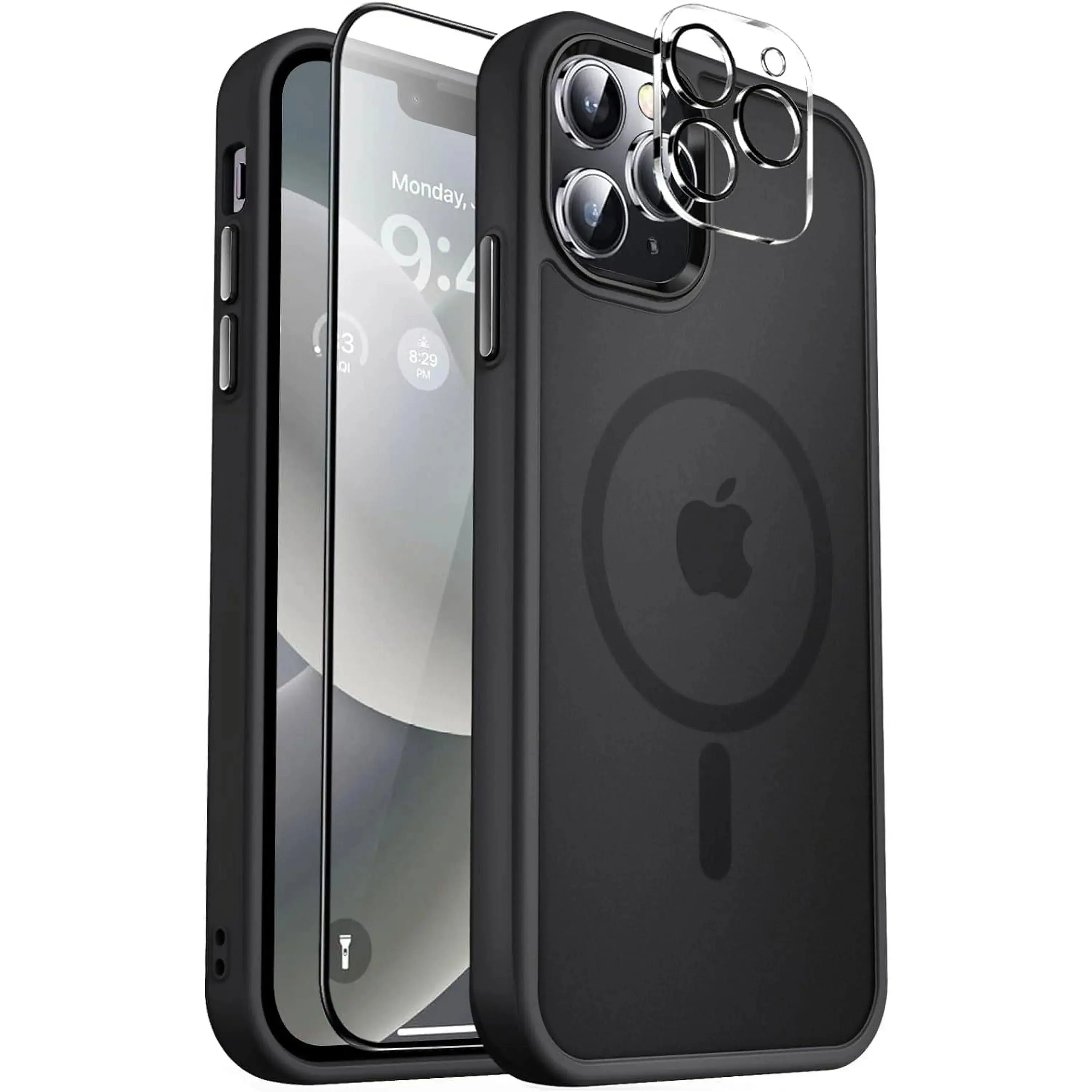 Entronix Bundle Compatible with iPhone 14 Pro - [Magnetic] Translucent Matte Case, 1 Screen Protector & 1 Camera Lens Protector