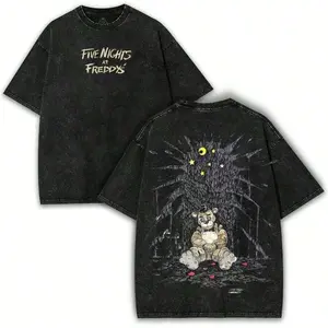 Freddy Fazbear Oversize T-Shirt From FNAF – Vintage Washed Cotton Horrorcore T-Shirt With Creepy Nightshift Mascot Graphic |     Launch Of Urban Clothing, Men's Fashion Top