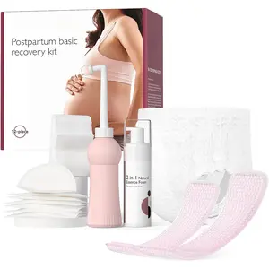 Postpartum Recovery Essentials Kit, Labor Delivery Mom Care Kit, Self-Absorbent Disposable Underwear Nipple Nursing Pads Upside Down Peri Bottle Cold Pads Cooling Foam Canvas Bag Set