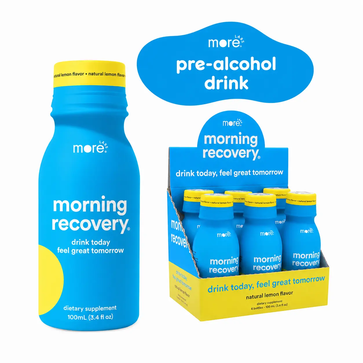 MoreLabs Morning Recovery Pre-Alcohol Drink for Feeling Better After Drinking and Liver Support 100mL x 6/12/24 Pack, Sugar-Free Variants Available