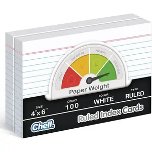 Extra Heavyweight Ruled Index Cards 4x6 Inch, No Bleed-Through, 100 Count, Ruled Front and Blank Back, 85 lb. Cover Weight, White