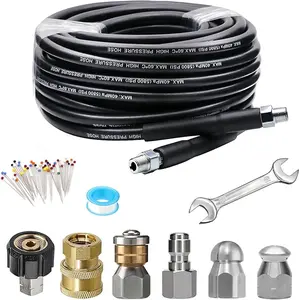 STSFTRN Sewer Jetter Kit 25 FT for Pressure Washer, 5800 PSI Drain Cleaner Hose 1/4 Inch NPT Corner Rotating and Button Nose Sewer Jetting Nozzle Spanner WatertightTape Pearl Corsage Pin non-slip bit strong cool tools for men