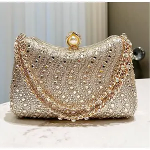 Fine Rhinestone Diamond Inlay Dinner Evening Bag Retro Luxury Gold Silver Blue Small Clutch For Women Wedding Party Shoulder Bag