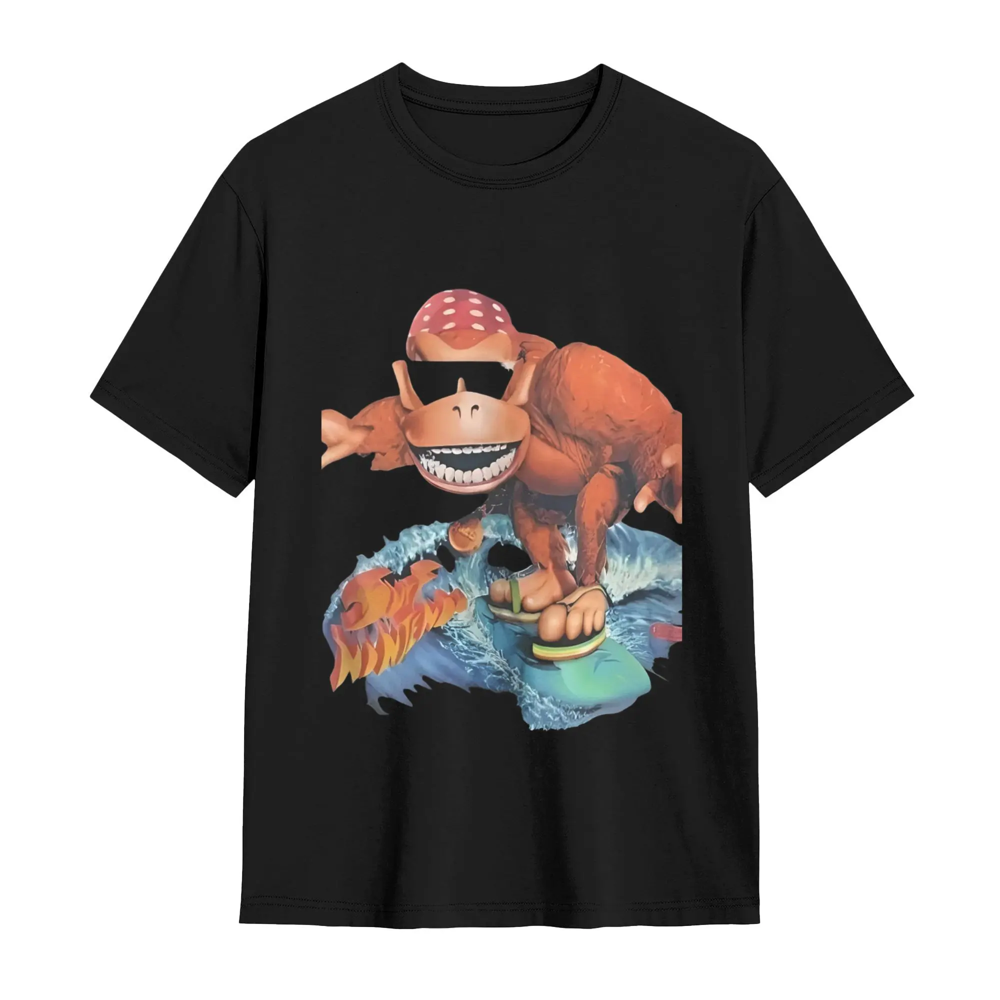 Men's 90s Vintage 100% Cotton Graphic T-Shirt - Funky Kong Surf Print, Short Sleeve, Round Neck, Casual Streetwear Top, Soft, Slacks-Friendly, Ideal for Shopping, Boyfriends, 90s Grunge