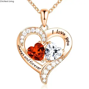 18K Rose Gold Heart Necklace, Valentine's Day Gifts, Jewelry for Women with 2 Birthstones, Customized Gifts for Mom Wife, I Love You Always and Forever, Gold, Cubic Zirconia Vintage Cross Pendant with Rotatable Crown My Little Star Book  jew lery