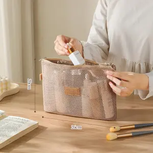 Large Portable Mesh Makeup Bag Travel Toiletry Storage for Cosmetics and Sundries