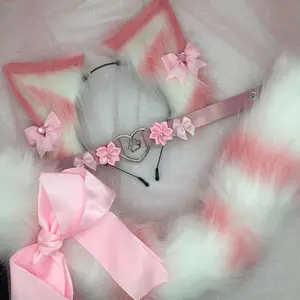 White pink ear necklace Halloween costume kawaii goth