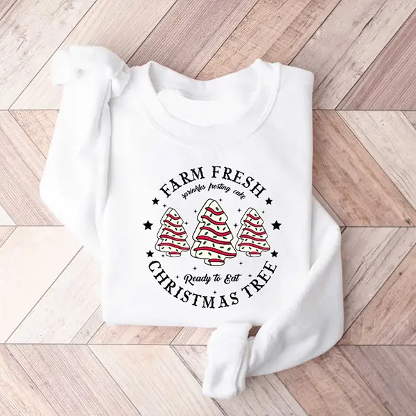 Farm Fresh Christmas Tree Sweatshirt, Holiday Cake Sweater, Cute Christmas Crewneck, Festive Winter Sweatshirt, Christmas Gift for Women