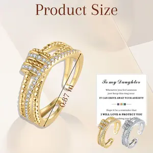 Fidget Anxiety Ring for Daughter – Adjustable Spinner Ring with Cubic Zirconia, 18K Gold Plated Bead Rotating Ring, Stress Relief Ring for Women Teens Girls, To My Daughter Gift from Mom