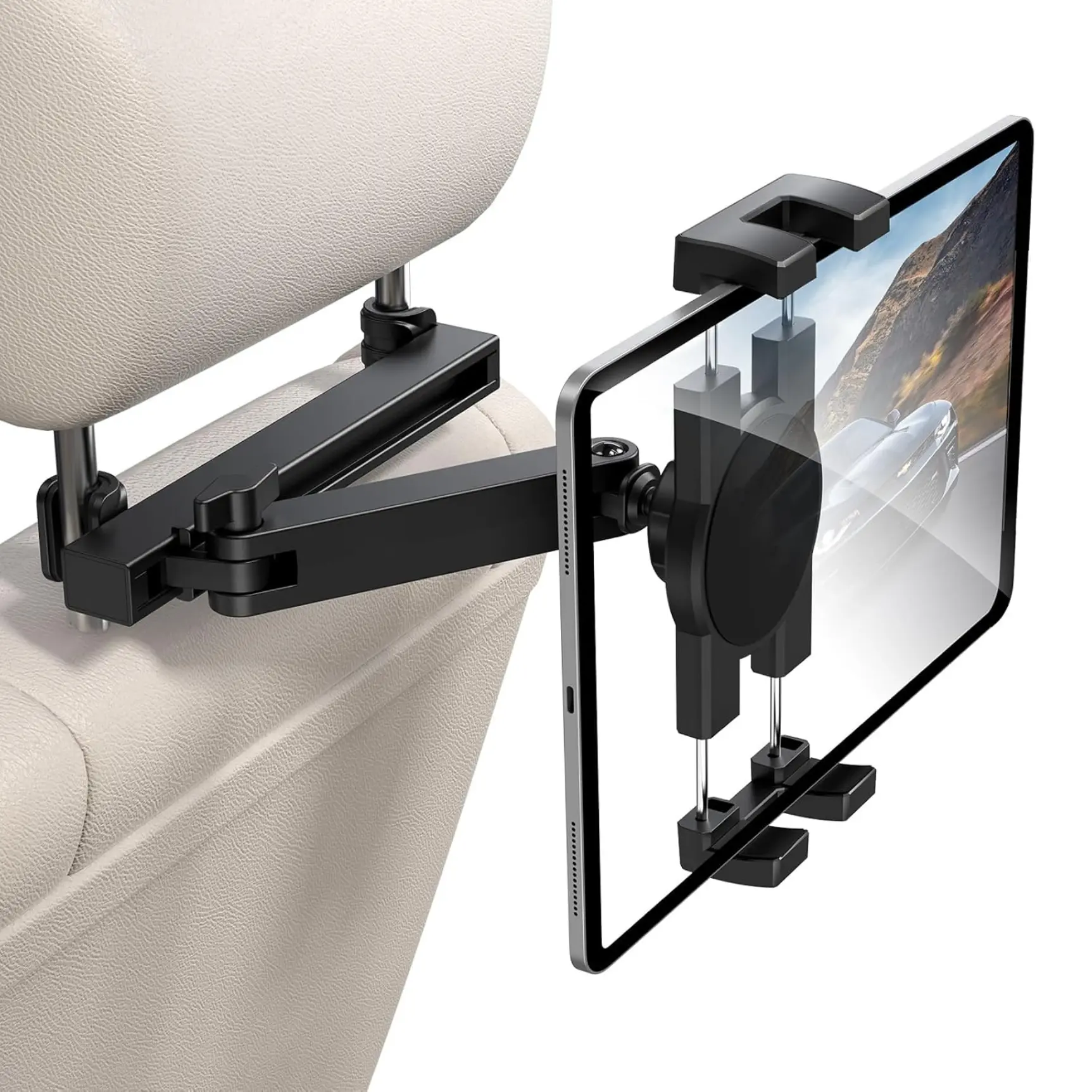 Tablet Holder for Car Headrest, [3 in 1 Adjustable Extension Arm] iPad Car Mount for Back Seat,for Kid, for 4.7-12.9" Like iPad Pro, Air, Mini, Galaxy