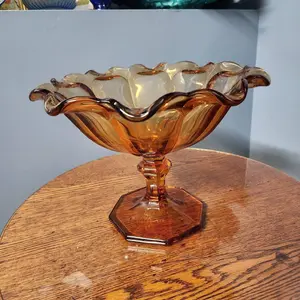 antique Westmoreland Amber Glass large pedestal compote centerpiece bowl/dish