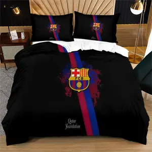 Barcelona Football Club Emblem Themed Decorative Duvet Cover Set,Suitable for Bedroom Bedding Decoration for Boys,Teenagers and Adults,The Perfect Gift for Football Fans,Including 1 Duvet Cover and 1 Or 2 Pillowcases (Excluding Quilt and Pillow Inserts)