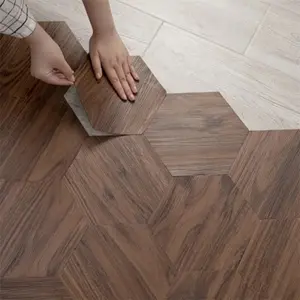 12/24/40 pieces hexagon self-adhesive floor tiles - waterproof wood grain mosaic floor, geometric pattern floor sticker, DIY wall decoration PVC sticker, for home decoration, easy to install living room kitchen, office area coverage.
