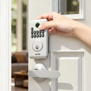 VEVOR Keyless Entry Door Lock with Handle Set, Electronic Keypad Deadbolt with Lever Handles, Pioneering Easy-Grip Design, Customizable User Codes, Keyed Entry, Auto Lock, Anti-Peeking, Silver