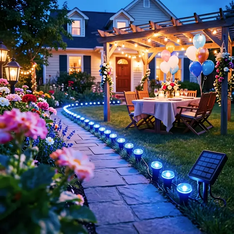 Solar Pathway LED Plastic Lights Set of 30, 8 Lighting Modes, Auto On/Off, Ground Stakes, Waterproof Outdoor Decorative Lights for Paths, Weddings