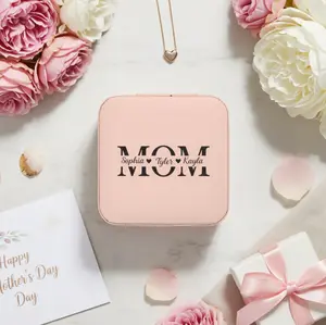 Personalized 'MOM' Jewelry Travel Case – Compact Pink Organizer for Rings, Earrings & Necklaces
