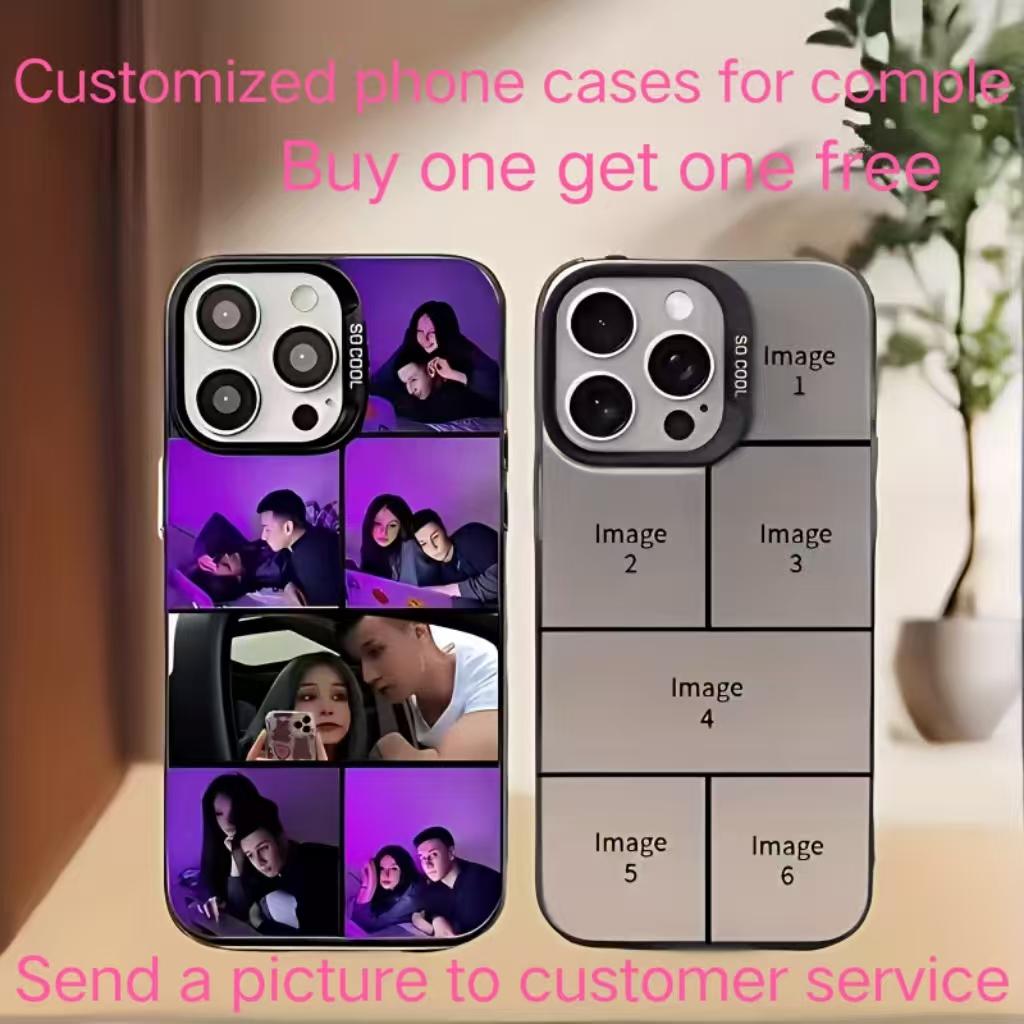 IPhone 12–17 compatible custom phone case for couples, 6-grid collage design, exclusive DIY, buy one get one free