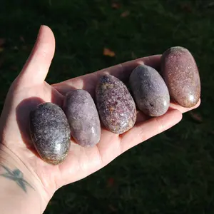 ONE 2in Lepidolite Crystal Palm Stones, Mauve Lithium Mica, Madagascar