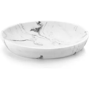 Soap Dish, Resin Soap Tray Soap Holder Container Box, Marble Pattern Oval Soap Plate Case, Sponge Dish Scrubbers Tray Holder for Bathroom Vanity Shower Kitchen Sink Counter Top, Gravel White