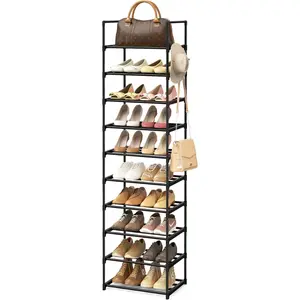 Shoe Rack 10 Tall Shoe Rack for Entryway 20 24 Pairs Shoe & Boots Organizer Shelf Black Stackable Shoe Cabinet with, 17.1D x 11.8W x 78.7H in