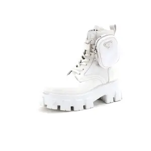 Pre-owned Prada Monolith Combat Boots Leather and Nylon by Rebag