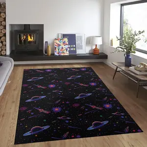 Arcade Rocketship Bowling Alley Carpet, 80s Style Video Game Area Rug, 80s Arcade Rug, Arcade Carpet