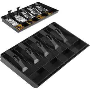 Cash Register Drawer Insert Cash Tray, 5 Bill & 4 Coin Compartments, Durable ABS Money Storage Case, Spring Clip Money Organizer for Banks Supermarkets Stores