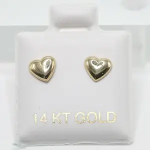14K Gold Simple Heart Stud Earrings -Everyday Wear
