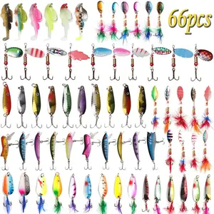 66pcs Fishing Lures Spinner Baits Bass Lures Trout Lures Hard Metal Spinnerbaits Fishing Spinners Lures Kit for Pike Salmon Walleye Freshwater Saltwater Fishing