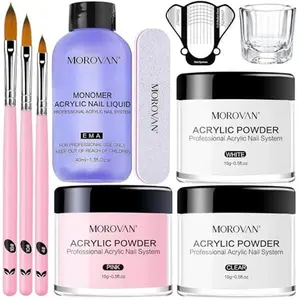Morovan Acrylic Nail Kit: Clear Pink White Acrylic Powder and Professional Liquid set for Acrylic Nails Extension for Beginner DIY at Home with Acrylic Nail Brush