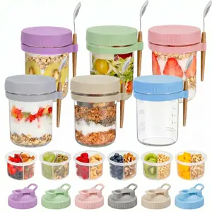 Overnight Oats Containers with Lids and Spoons, 16 oz Mason Jars with Removable Separate Compartments, Airtight and Leak-Proof Glass Jars for Chia Pudding, Yogurt, and Oatmeal