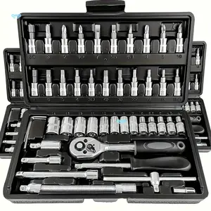 53&46 pcs tool set, car repair machinery tools, household machinery tools, car and bicycle repair tools, 1/2 * 1/4 "3/8" drive depth and standard socket, ratchet torque wrench screwdriver socket combination tool