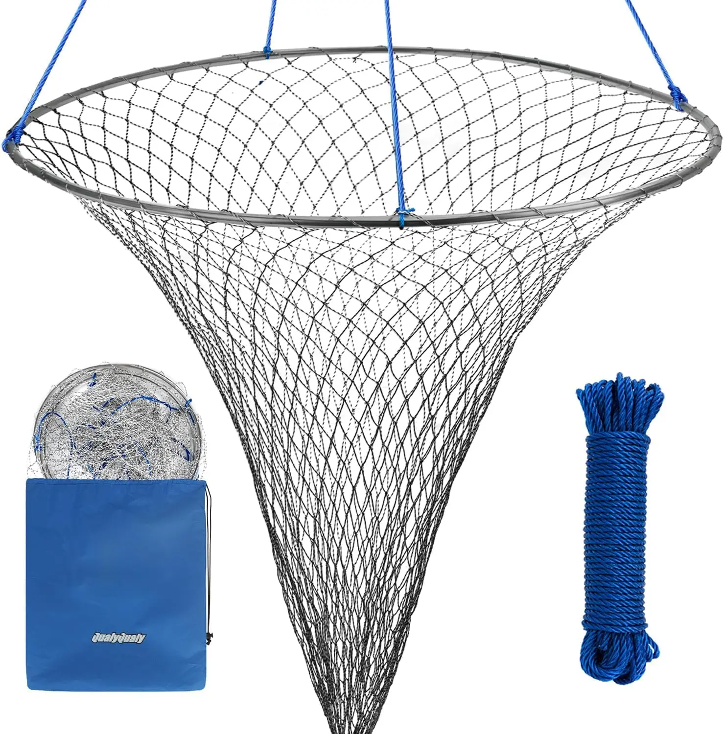 32/39 Inch Folding Fishing Net – Collapsible & Lightweight, Rustproof Nylon Mesh, with Rope for Bridge/Pier, Easy Storage Fits Backpack for Anglers by QualyQualy