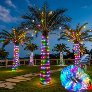 Solar Rope Light 33FT 100LED IP65 Waterproof Outdoor LED Copper Fairy String Tube Lights for Party Gazebo Garden Patio Stair Balcony Fence Tree Daily Christmas Decoration(Solar-Multicolor)