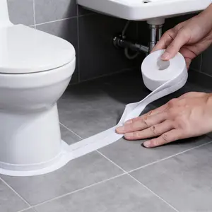 Waterproof Self-Adhesive Sealing Tape, No Tools Needed, No Drill Adhesive, White Kitchen and Bathroom Sealing Tape for Toilet Gasket, Countertop and Under Sink Repair, Seamless Adhesion, Textured Surface Tape, Strong Adhesion