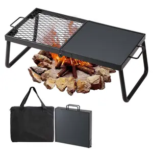 Camping Grill Grate 22.4", Folding Steel Fire Pit Grill, Portable Campfire Cooking Equipment with Legs & Bag, Heavy Duty Over Fire Grill Rack for Outdoor Cooking