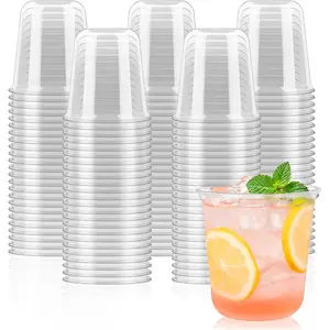50 round-bottom plastic cups, 12 ounces, disposable stemless wine glasses, transparent cocktail party cups, suitable for conferences, weddings, birthdays, party supplies