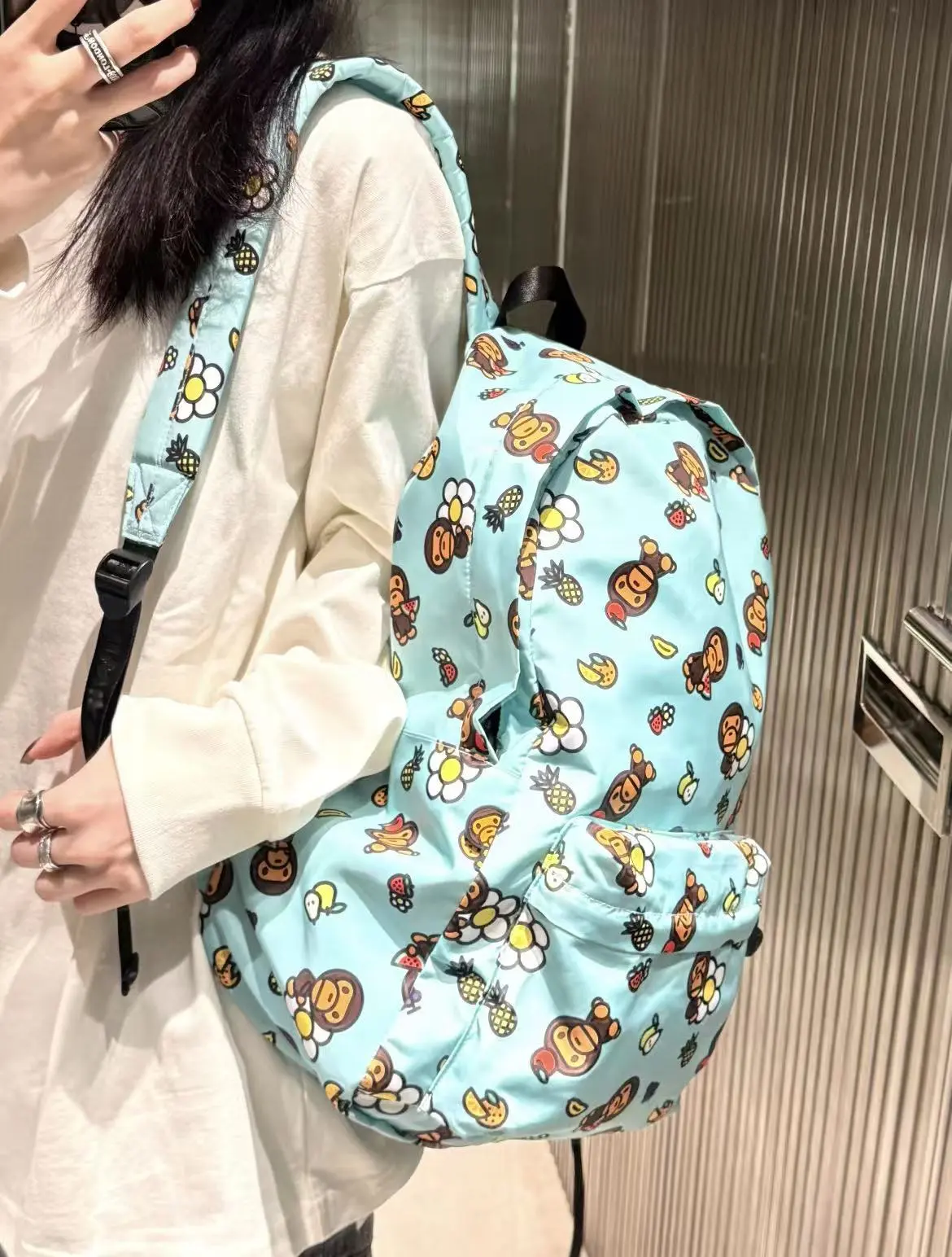 Camouflage Print Backpack with Baby Cartoon Cute Large Capacity Monkey Casual Backpack Schoolbag (Large Size)