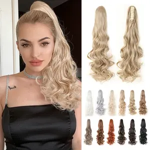 Long Curly Ponytail Extension Clip Claw Clip Ponytail Extension Long Black Curly Drawstring Clip in Pony Tails Hair Extensions 18/24 Inch Synthetic Layered Fluffy Hairpieces for Women