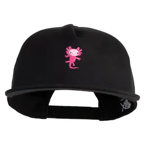 Dancing Axolotl Embroidered 5 Panel Cotton High Profile Flat Bill Unstructured Cap
