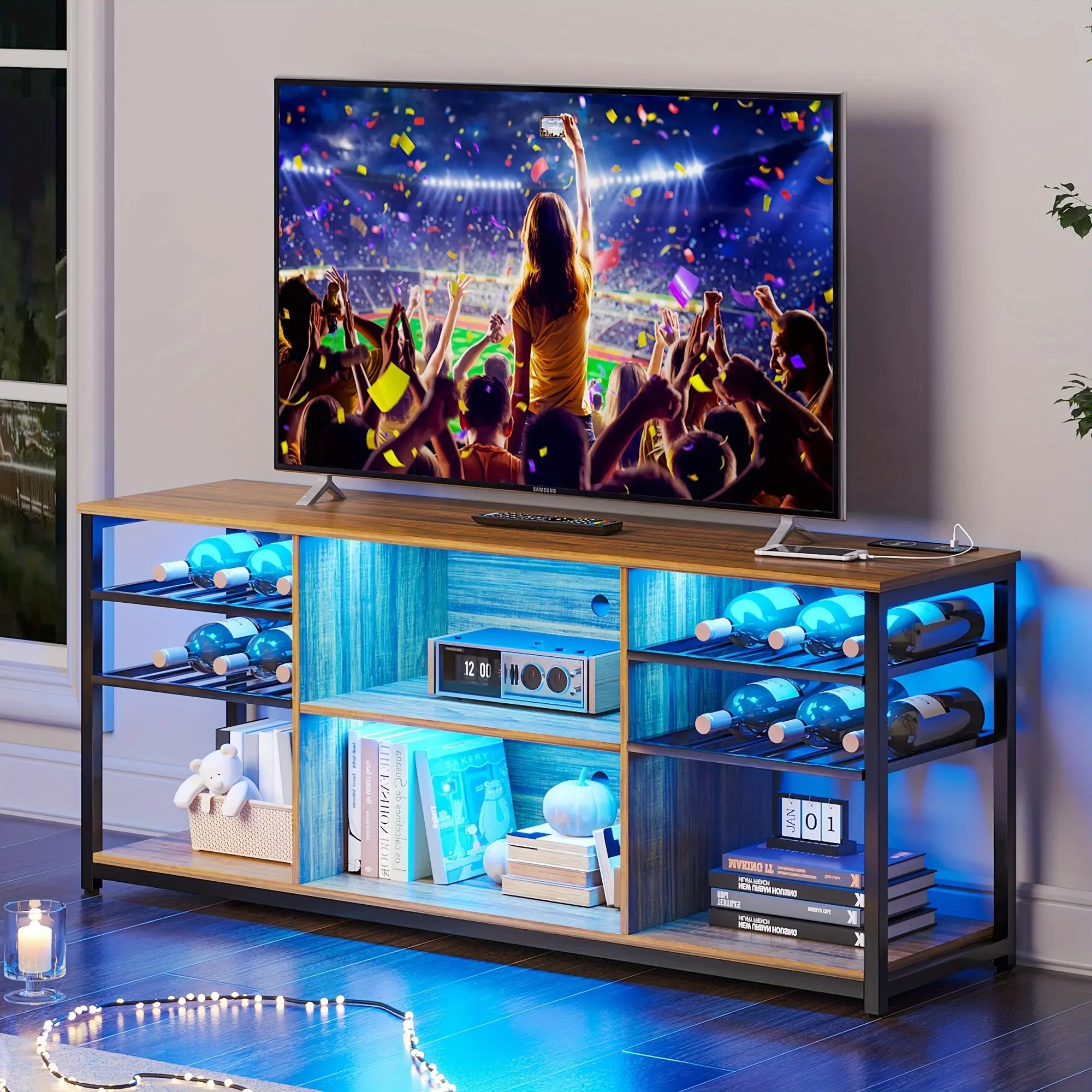 Newly designed furniture HNEBC Wine Bar Cabinet With Lights, LED TV Stand For 65 Inch TV, Television Stands With Charging Station