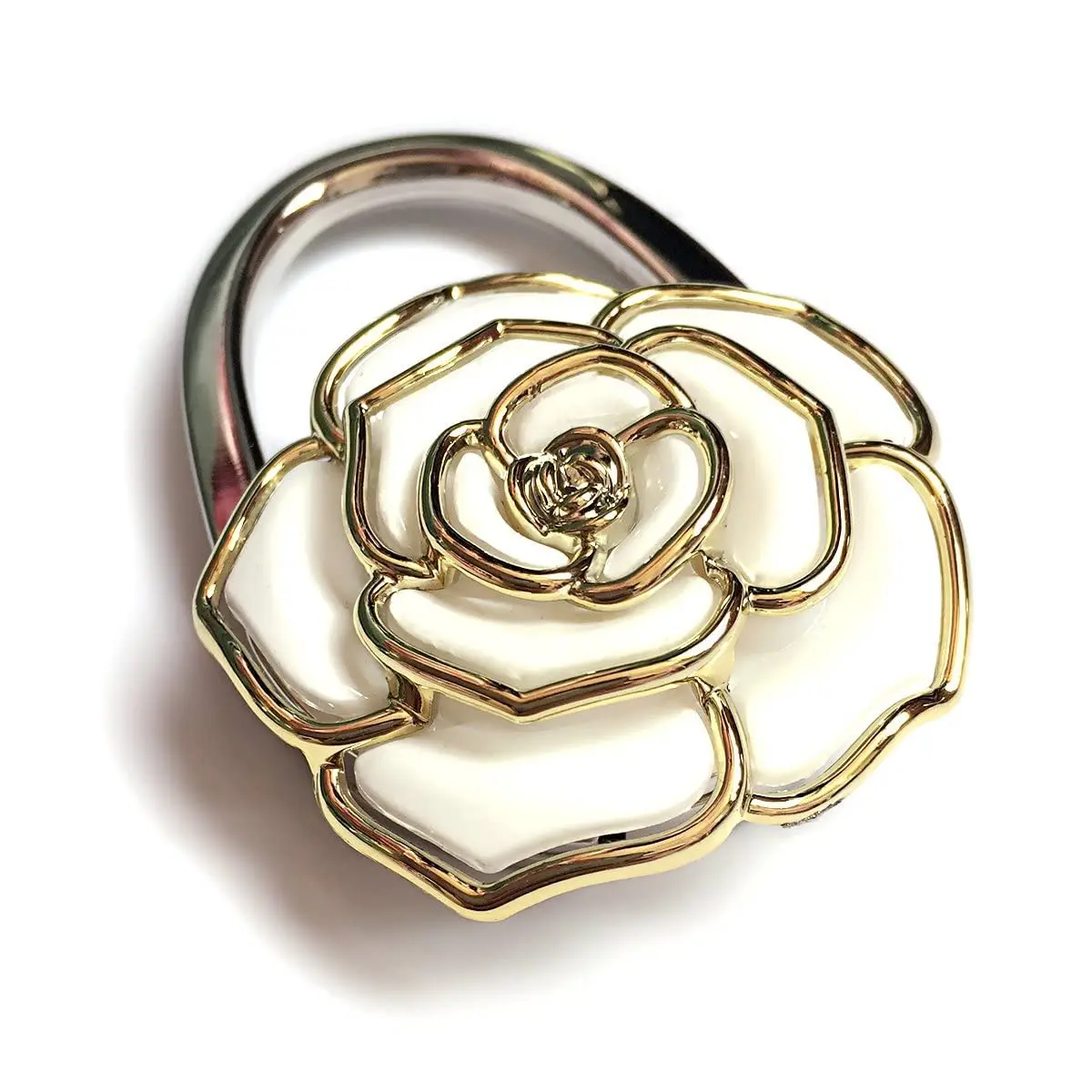 Purse Hook Foldable Handbag Hanger, Folding Table Hanger, with Velvet Pouch in Gift Box (White Flower)